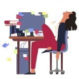 Exhausted businesswoman sitting in the office. Deadline concept.