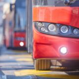 Public transportation / bus in urban surroundings on a station.