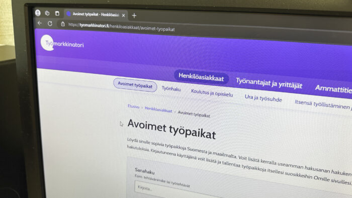 TE-toimisto nettisivut kuvakaappaus työttömyys työllisyys avoimet työpaikat nettiin