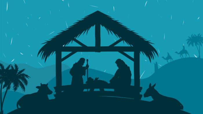 nativity family in stable