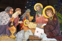 Christmas decoration. The scene of the birth of Jesus Christ. christmas nativity scene.