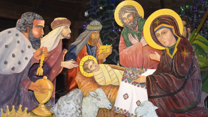 Christmas decoration. The scene of the birth of Jesus Christ. christmas nativity scene.