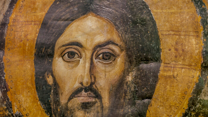 the face of Jesus Christ on an Orthodox fresco