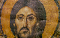 the face of Jesus Christ on an Orthodox fresco