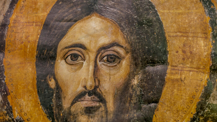 the face of Jesus Christ on an Orthodox fresco
