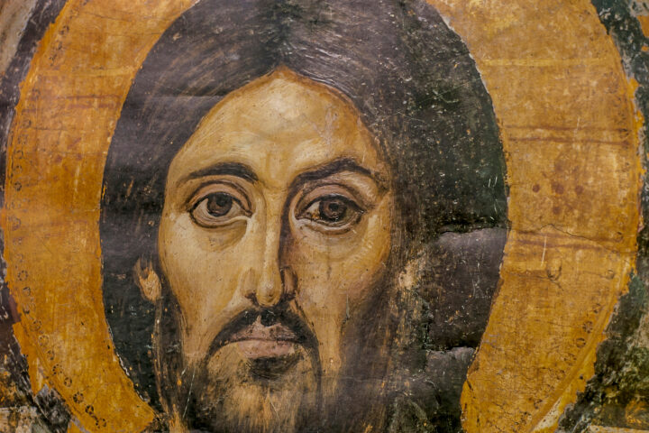 the face of Jesus Christ on an Orthodox fresco