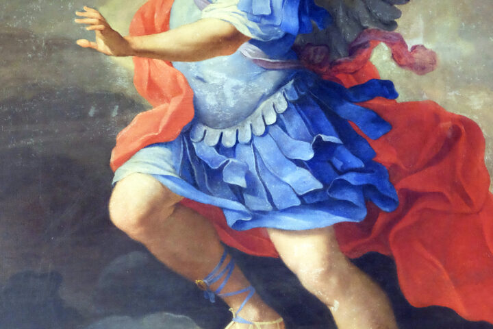 St Michael the Archangel, altarpiece by Ludovico Gimignani in Chapel of St Michael the Archangel, Basilica di Sant Andrea delle Fratte, Rome, Italy